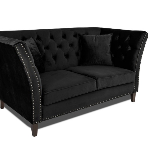Διθέσιος Καναπές Chesterfield Queen Βελούδο Μαύρο 175×92×92 εκ