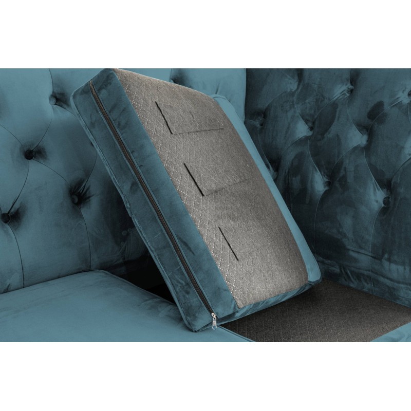 Διθέσιος Καναπές Chesterfield Queen Βελούδο Πετρόλ 175×92×92 εκ