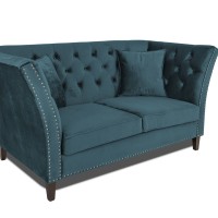 Διθέσιος Καναπές Chesterfield Queen Βελούδο Πετρόλ 175×92×92 εκ