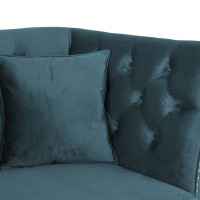 Διθέσιος Καναπές Chesterfield Queen Βελούδο Πετρόλ 175×92×92 εκ