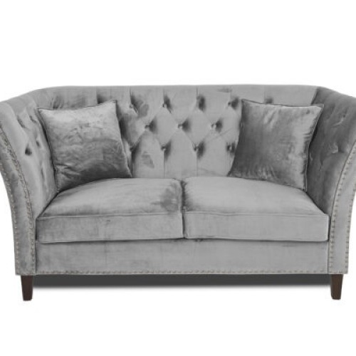 Διθέσιος Καναπές Chesterfield Queen Βελούδο Ανοιχτό Γκρι 175×92×92 εκ