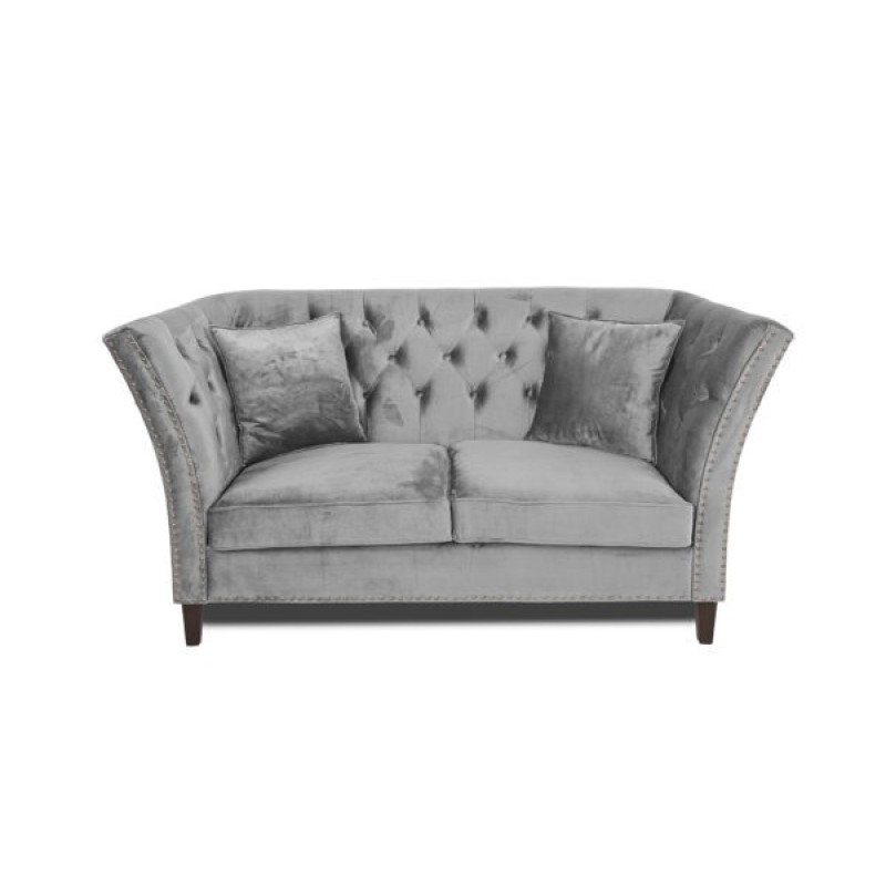 Διθέσιος Καναπές Chesterfield Queen Βελούδο Ανοιχτό Γκρι 175×92×92 εκ