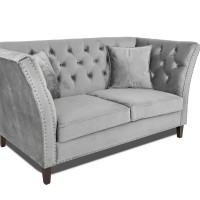 Διθέσιος Καναπές Chesterfield Queen Βελούδο Ανοιχτό Γκρι 175×92×92 εκ