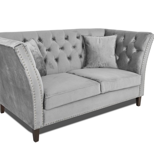 Διθέσιος Καναπές Chesterfield Queen Βελούδο Ανοιχτό Γκρι 175×92×92 εκ