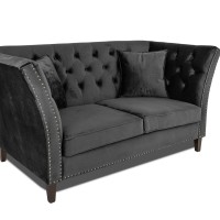 Διθέσιος Καναπές Chesterfield Queen Βελούδο Γκρι Ανθρακί 175×92×92 εκ