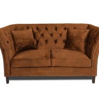 Διθέσιος Καναπές Chesterfield Queen Ύφασμα Vintage Καφέ Κονιάκ 175×92×92 εκ