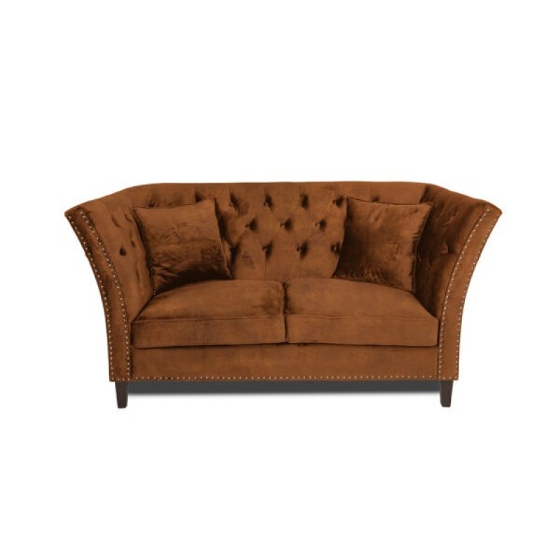 Διθέσιος Καναπές Chesterfield Queen Ύφασμα Vintage Καφέ Κονιάκ 175×92×92 εκ