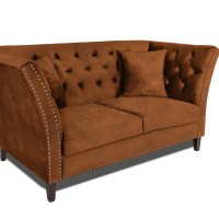 Διθέσιος Καναπές Chesterfield Queen Ύφασμα Vintage Καφέ Κονιάκ 175×92×92 εκ