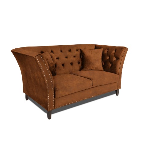 Διθέσιος Καναπές Chesterfield Queen Ύφασμα Vintage Καφέ Κονιάκ 175×92×92 εκ