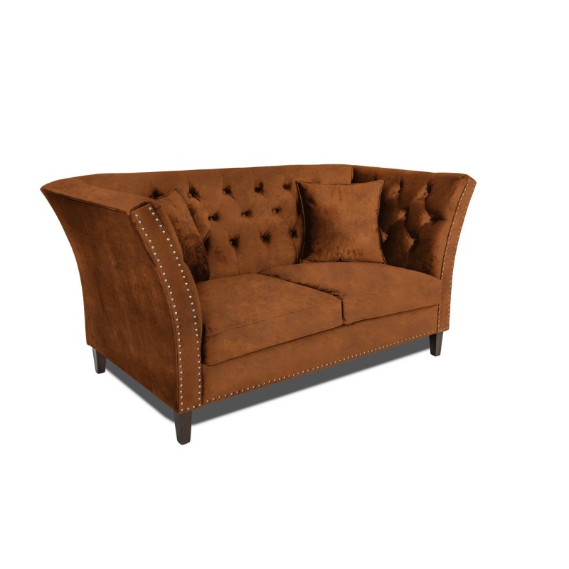 Διθέσιος Καναπές Chesterfield Queen Ύφασμα Vintage Καφέ Κονιάκ 175×92×92 εκ