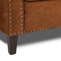 Διθέσιος Καναπές Chesterfield Queen Ύφασμα Vintage Καφέ Κονιάκ 175×92×92 εκ