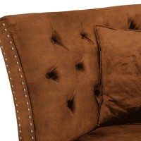 Διθέσιος Καναπές Chesterfield Queen Ύφασμα Vintage Καφέ Κονιάκ 175×92×92 εκ