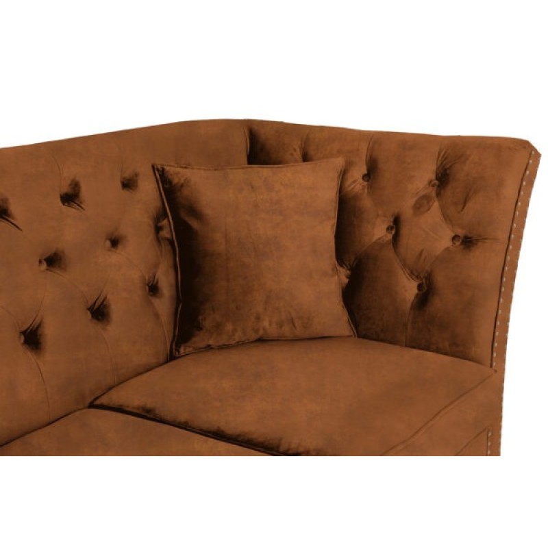 Διθέσιος Καναπές Chesterfield Queen Ύφασμα Vintage Καφέ Κονιάκ 175×92×92 εκ