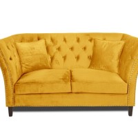 Διθέσιος Καναπές Chesterfield Queen Βελούδο Κίτρινο 175×92×92 εκ