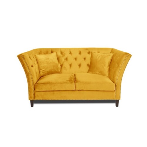 Διθέσιος Καναπές Chesterfield Queen Βελούδο Κίτρινο 175×92×92 εκ