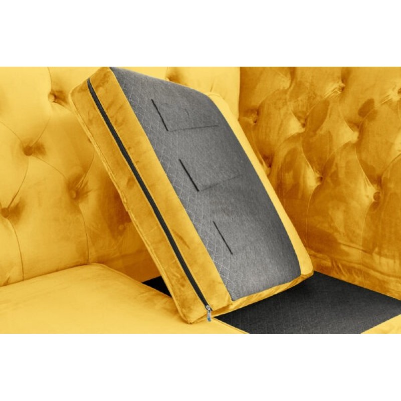 Διθέσιος Καναπές Chesterfield Queen Βελούδο Κίτρινο 175×92×92 εκ