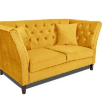 Διθέσιος Καναπές Chesterfield Queen Βελούδο Κίτρινο 175×92×92 εκ