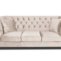 Τριθέσιος Καναπές Chesterfield Queen Βελούδο Μπεζ 215×92×92 εκ