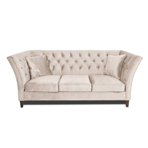 Τριθέσιος Καναπές Chesterfield Queen Βελούδο Μπεζ 215×92×92 εκ