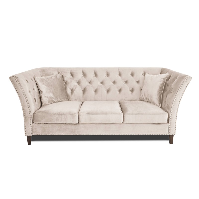 Τριθέσιος Καναπές Chesterfield Queen Βελούδο Μπεζ 215×92×92 εκ