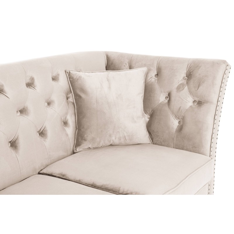 Τριθέσιος Καναπές Chesterfield Queen Βελούδο Μπεζ 215×92×92 εκ