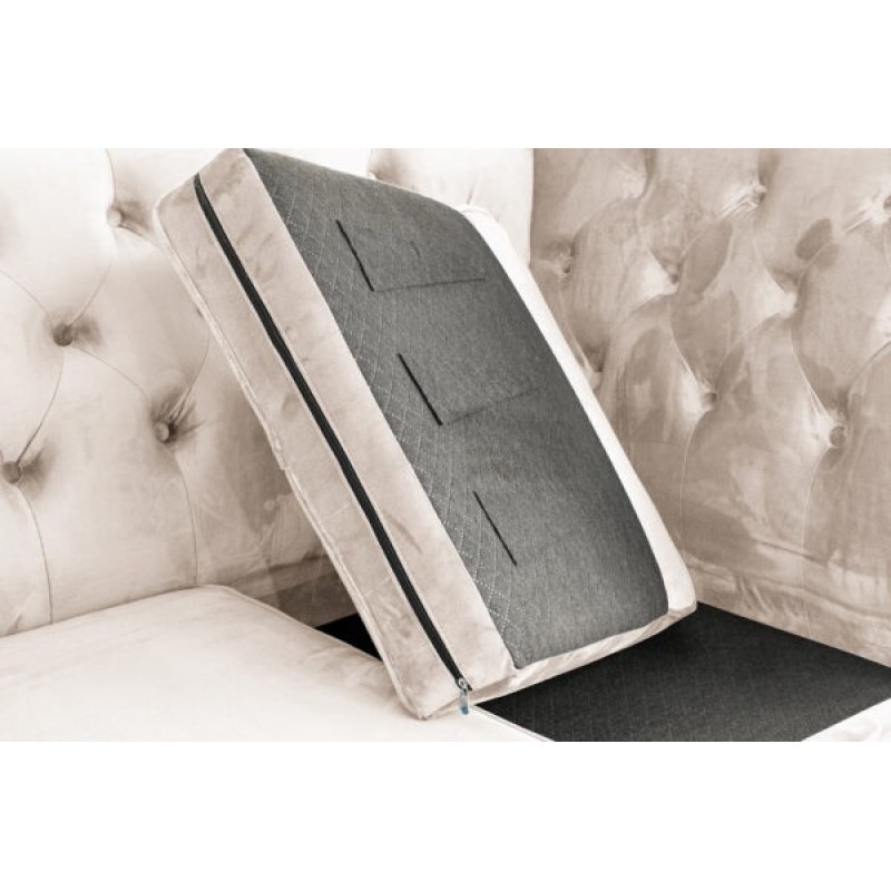 Τριθέσιος Καναπές Chesterfield Queen Βελούδο Μπεζ 215×92×92 εκ
