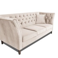 Τριθέσιος Καναπές Chesterfield Queen Βελούδο Μπεζ 215×92×92 εκ