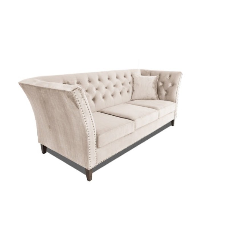 Τριθέσιος Καναπές Chesterfield Queen Βελούδο Μπεζ 215×92×92 εκ