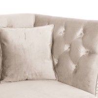 Τριθέσιος Καναπές Chesterfield Queen Βελούδο Μπεζ 215×92×92 εκ