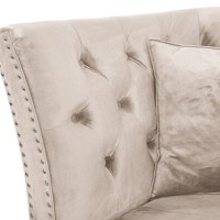 Τριθέσιος Καναπές Chesterfield Queen Βελούδο Μπεζ 215×92×92 εκ