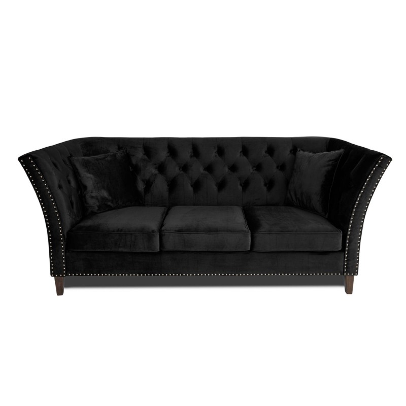 Τριθέσιος Καναπές Chesterfield Queen Βελούδο Μαύρο 215×92×92 εκ