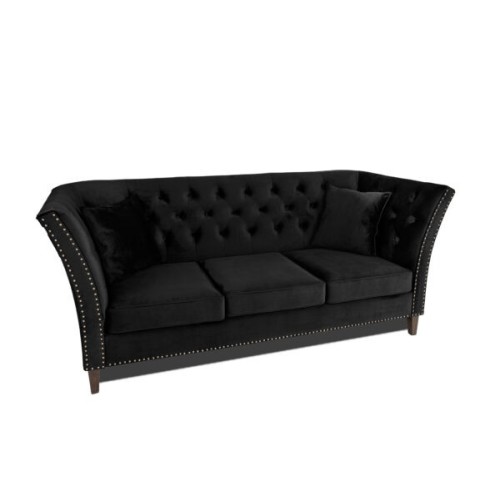 Τριθέσιος Καναπές Chesterfield Queen Βελούδο Μαύρο 215×92×92 εκ