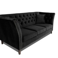 Τριθέσιος Καναπές Chesterfield Queen Βελούδο Μαύρο 215×92×92 εκ