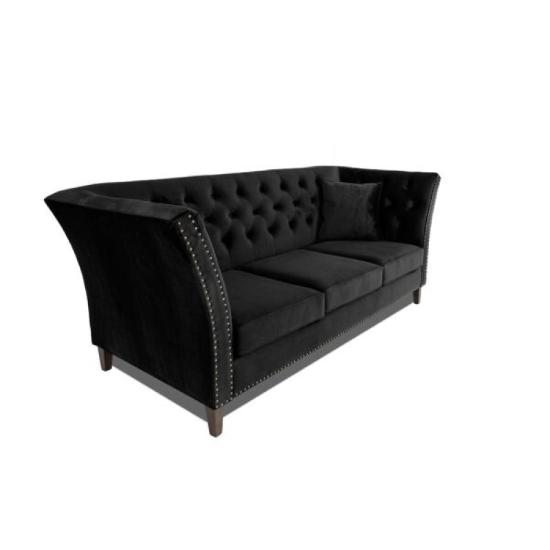 Τριθέσιος Καναπές Chesterfield Queen Βελούδο Μαύρο 215×92×92 εκ