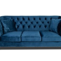 Τριθέσιος Καναπές Chesterfield Queen Βελούδο Μπλε 215×92×92 εκ