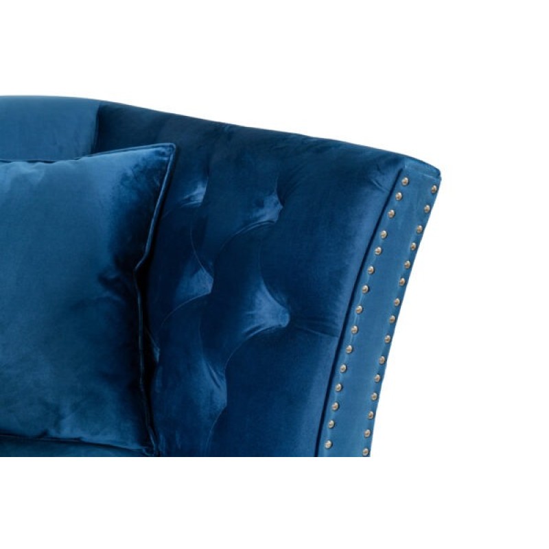 Τριθέσιος Καναπές Chesterfield Queen Βελούδο Μπλε 215×92×92 εκ