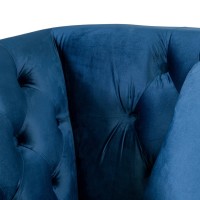 Τριθέσιος Καναπές Chesterfield Queen Βελούδο Μπλε 215×92×92 εκ