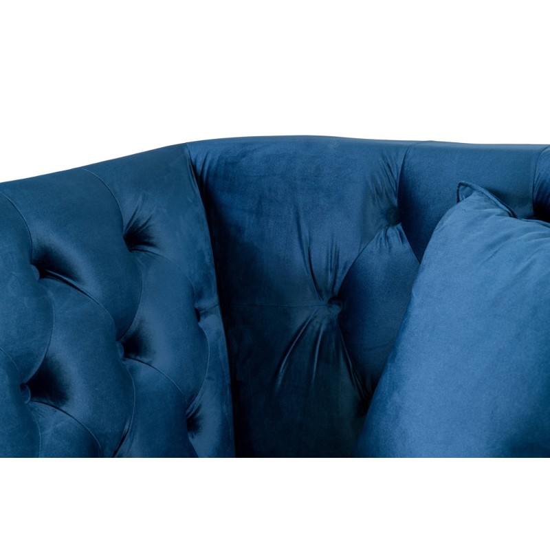 Τριθέσιος Καναπές Chesterfield Queen Βελούδο Μπλε 215×92×92 εκ
