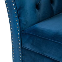 Τριθέσιος Καναπές Chesterfield Queen Βελούδο Μπλε 215×92×92 εκ