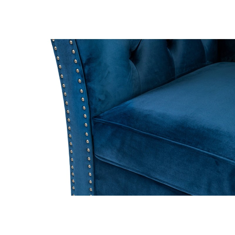 Τριθέσιος Καναπές Chesterfield Queen Βελούδο Μπλε 215×92×92 εκ