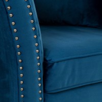 Τριθέσιος Καναπές Chesterfield Queen Βελούδο Μπλε 215×92×92 εκ