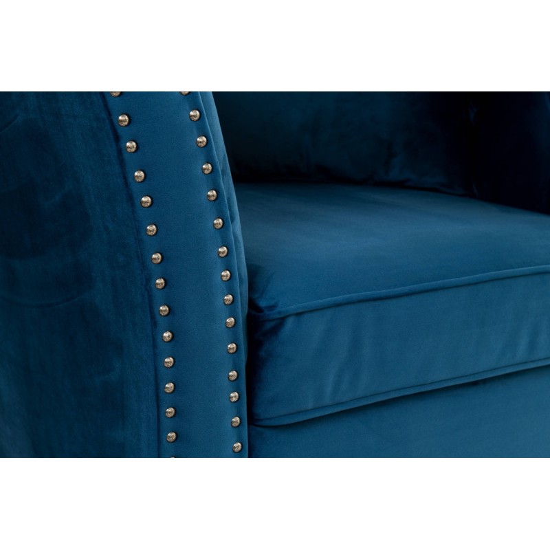 Τριθέσιος Καναπές Chesterfield Queen Βελούδο Μπλε 215×92×92 εκ