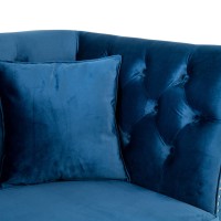 Τριθέσιος Καναπές Chesterfield Queen Βελούδο Μπλε 215×92×92 εκ