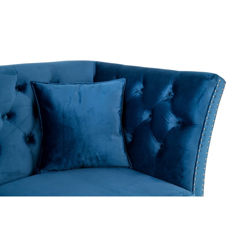 Τριθέσιος Καναπές Chesterfield Queen Βελούδο Μπλε 215×92×92 εκ