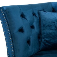 Τριθέσιος Καναπές Chesterfield Queen Βελούδο Μπλε 215×92×92 εκ