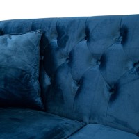 Τριθέσιος Καναπές Chesterfield Queen Βελούδο Μπλε 215×92×92 εκ
