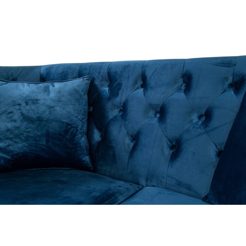 Τριθέσιος Καναπές Chesterfield Queen Βελούδο Μπλε 215×92×92 εκ