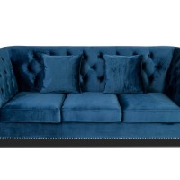 Τριθέσιος Καναπές Chesterfield Queen Βελούδο Μπλε 215×92×92 εκ