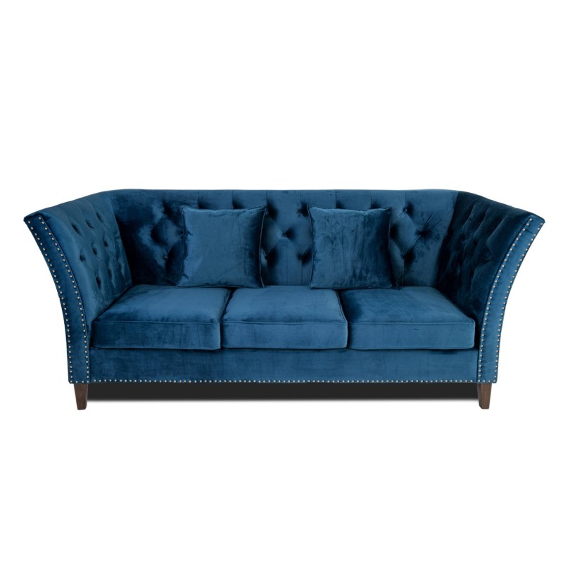 Τριθέσιος Καναπές Chesterfield Queen Βελούδο Μπλε 215×92×92 εκ
