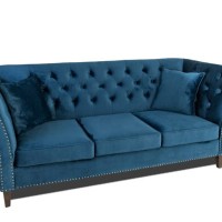 Τριθέσιος Καναπές Chesterfield Queen Βελούδο Μπλε 215×92×92 εκ